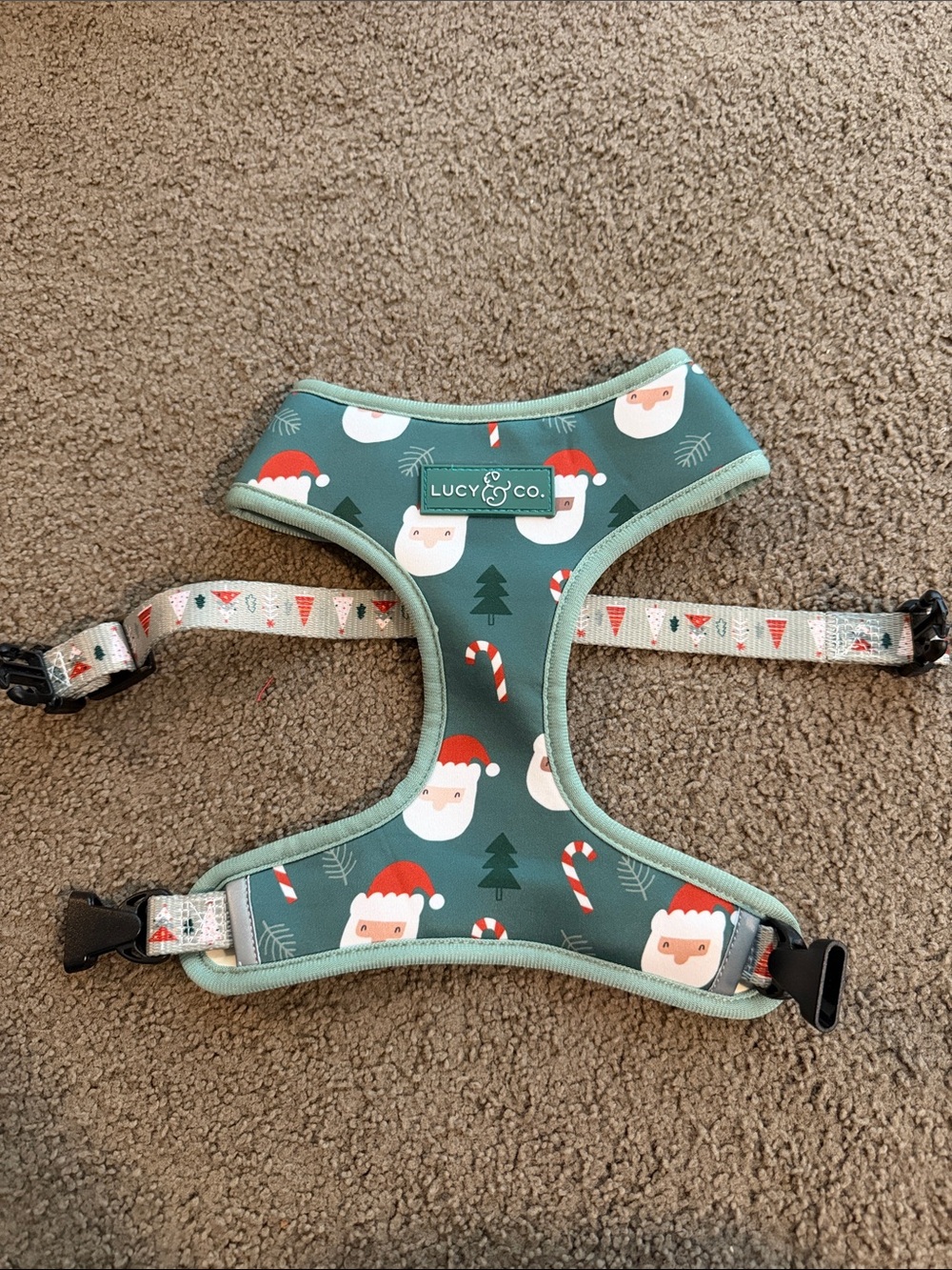 Lucy & Co. Green Santa Print Dog Harness reversible size medium